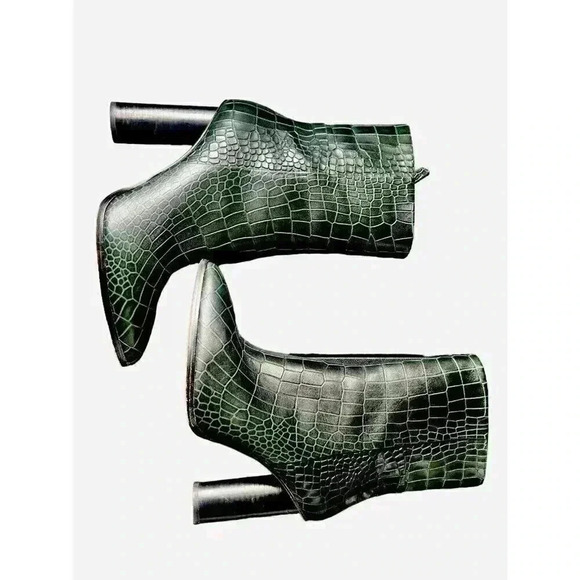 Paige Kaylee Boot womens 9 green crocodile embossed print side zip bootie $398 - Picture 9 of 10